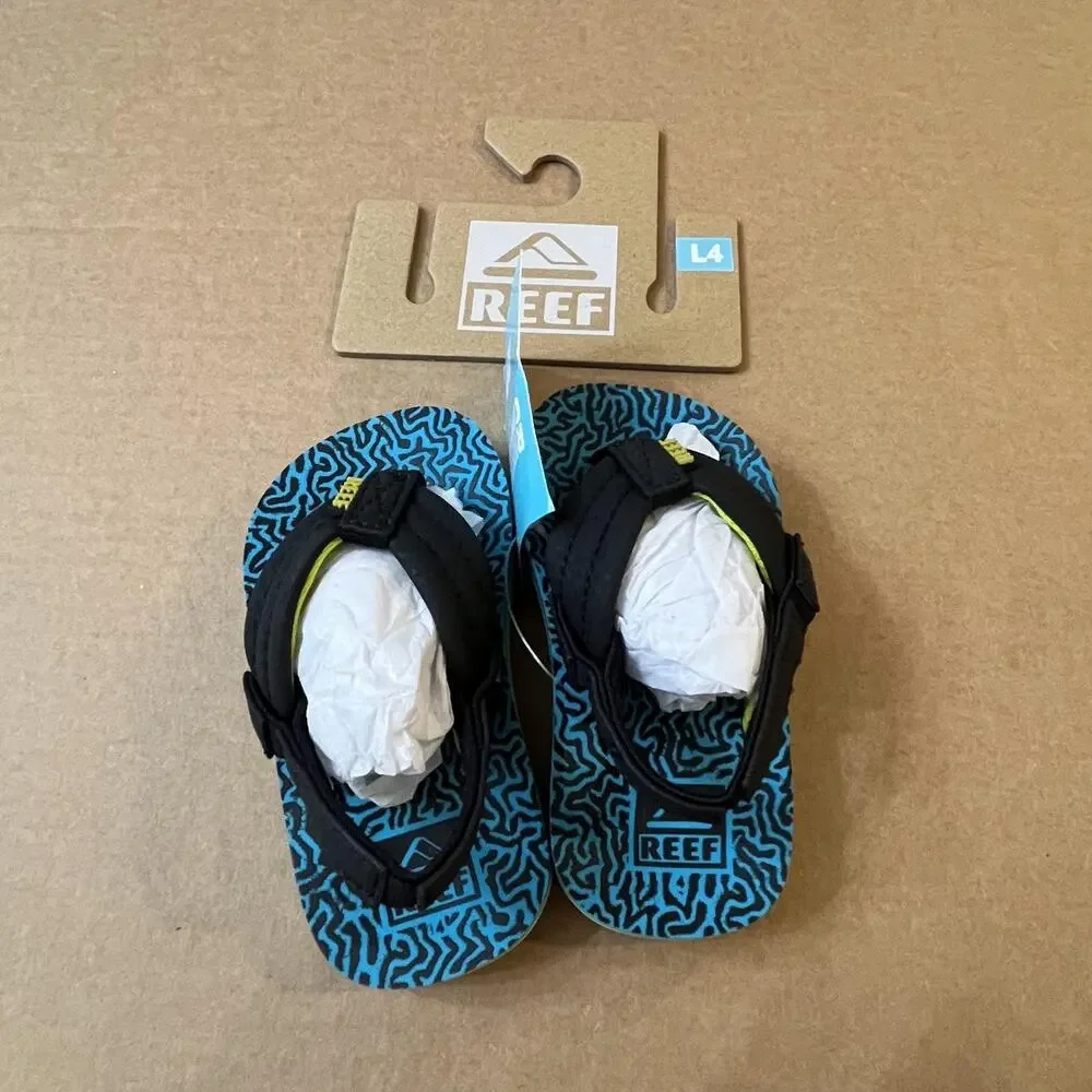 Reef Shoes Toddler Size 4 Black Blue Little Ahi Back Strap Flip Flop Sandals